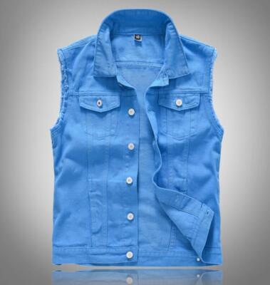Men's Royal Blue Denim Cotton Sleeveless Jean Jacket Coat