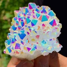Natural Raw Rainbow Cluster Angel Aura  Titanium Geode Quartz Crystal Specimens