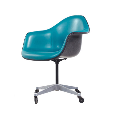Eames for Herman Miller Mid Century Padded Fiberglass Teal Swivel