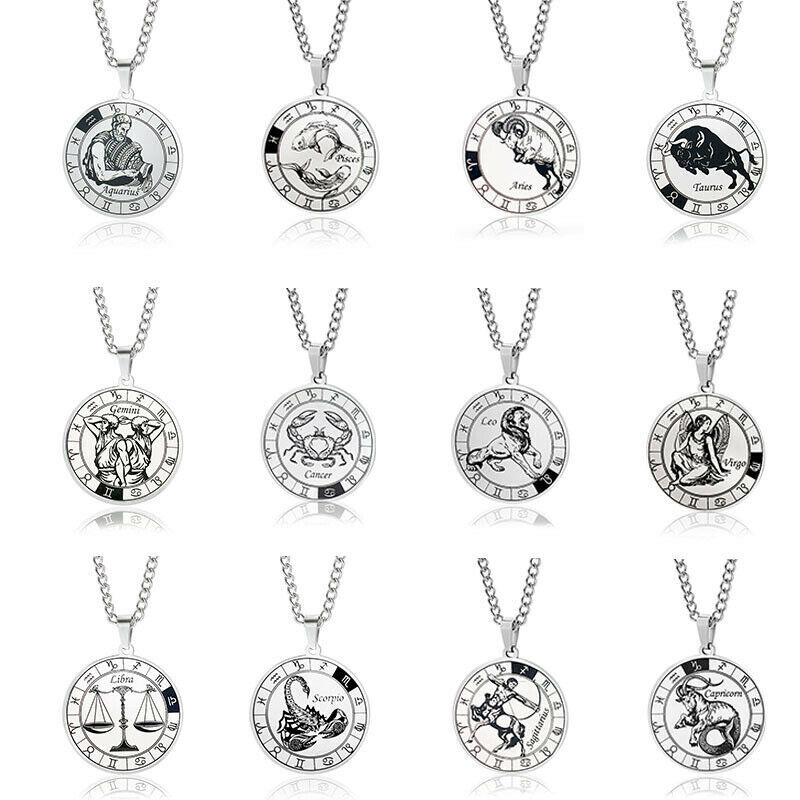 Signo del zodiaco signo del zodiaco amuleto colgante con cadena acero inoxidable,eazo