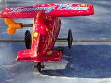 Vintage Red Tin litho wind up Training Plane moves forward roughly