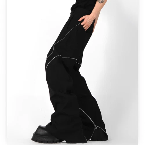 Herren Punk Gothic Cargo Mode Hose Reißverschlüsse Hose Freizeit Locker Weites Bein Hose - Bild 7 von 10