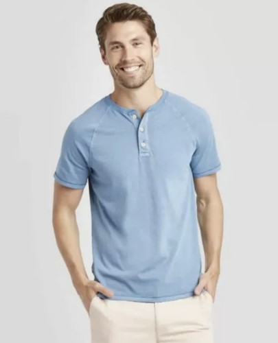 Blue Standard Fit Short Sleeve Henley 
