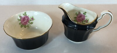 Vtg Adderley Bone China Black Cream Pitcher and Sugar Bowl