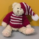 Vtg Chrisha Teddy Bear - 1988 Playful Plush - 80s Knit Winter Sweater Hat Doll