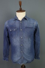 AllSaints Slim Fit Blue Denim Long Sleeve Button Down Shirt Size S