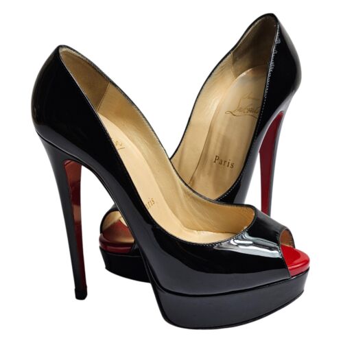 Christian Louboutin Dama Peep Negro Plataforma Tacones Zapatos Bombas EU 35.5 UK 2.5 - Imagen 15 de 20