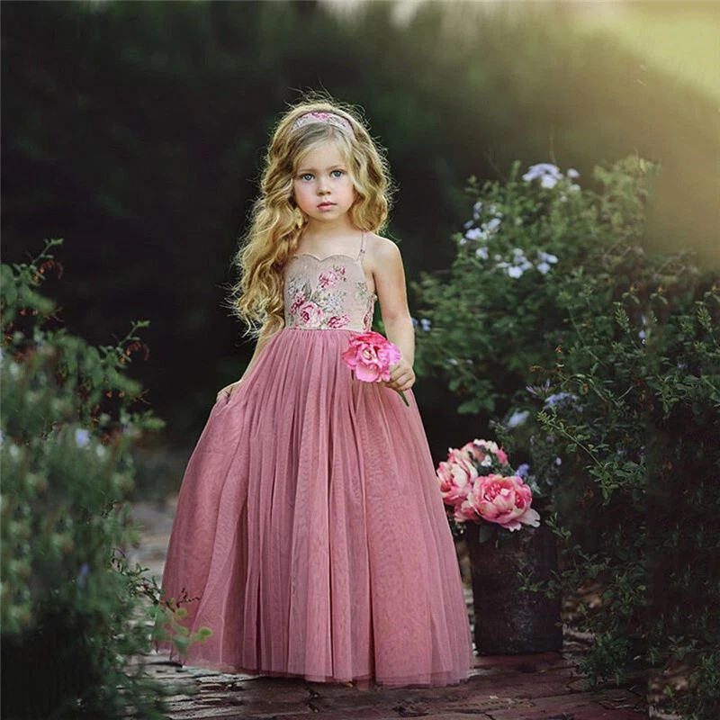 Niños pequeños Bebé Niña Flor Vestido Tutú Floral Vestido Boda Dama de honor Vestidos Foto 4 de 4