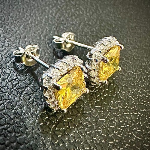 Yellow Citrine Earrings Sterling Silver 925 Stud Earrings for Women lab-created - Picture 4 of 11