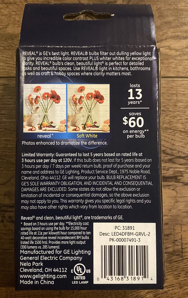 GE Reveal HD+ LED Clear Decorative Light Bulbs Dimmable Pack Of 4 - Image 3 of 3