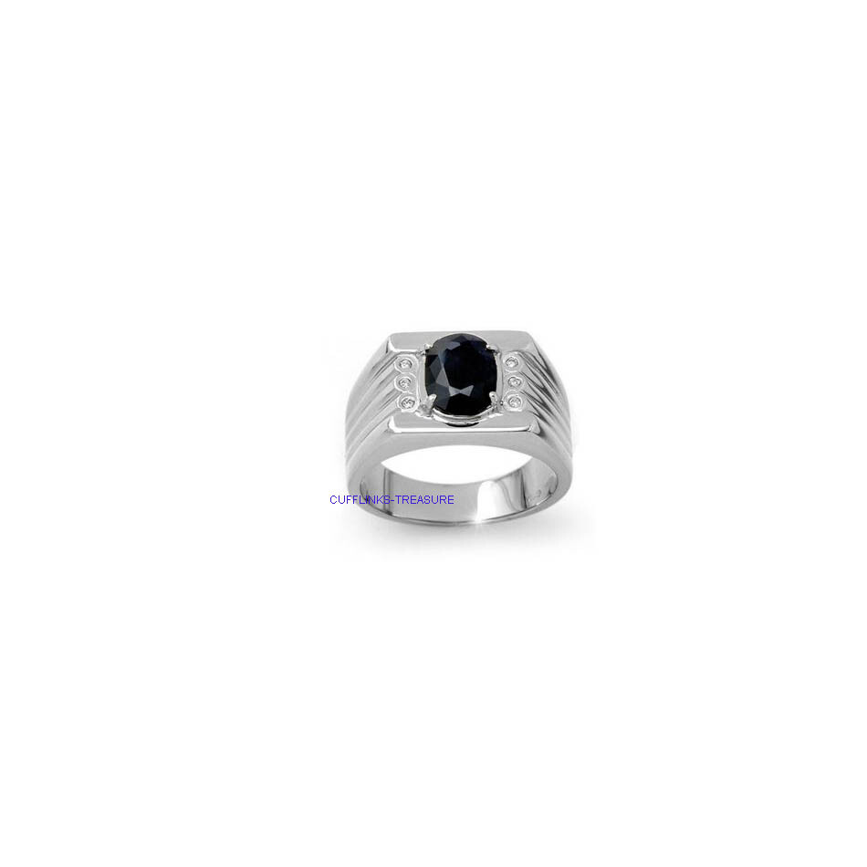 Black Onyx & CZ Men's Ring in 925 Sterling Silver #222