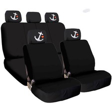 For Mazda New Black Cloth Car Seat Covers Embroidery Anchor Headrest Cover 