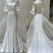 Mermaid Wedding Dresses Backless Beaded With Detachable Train Satin Bridal Gowns