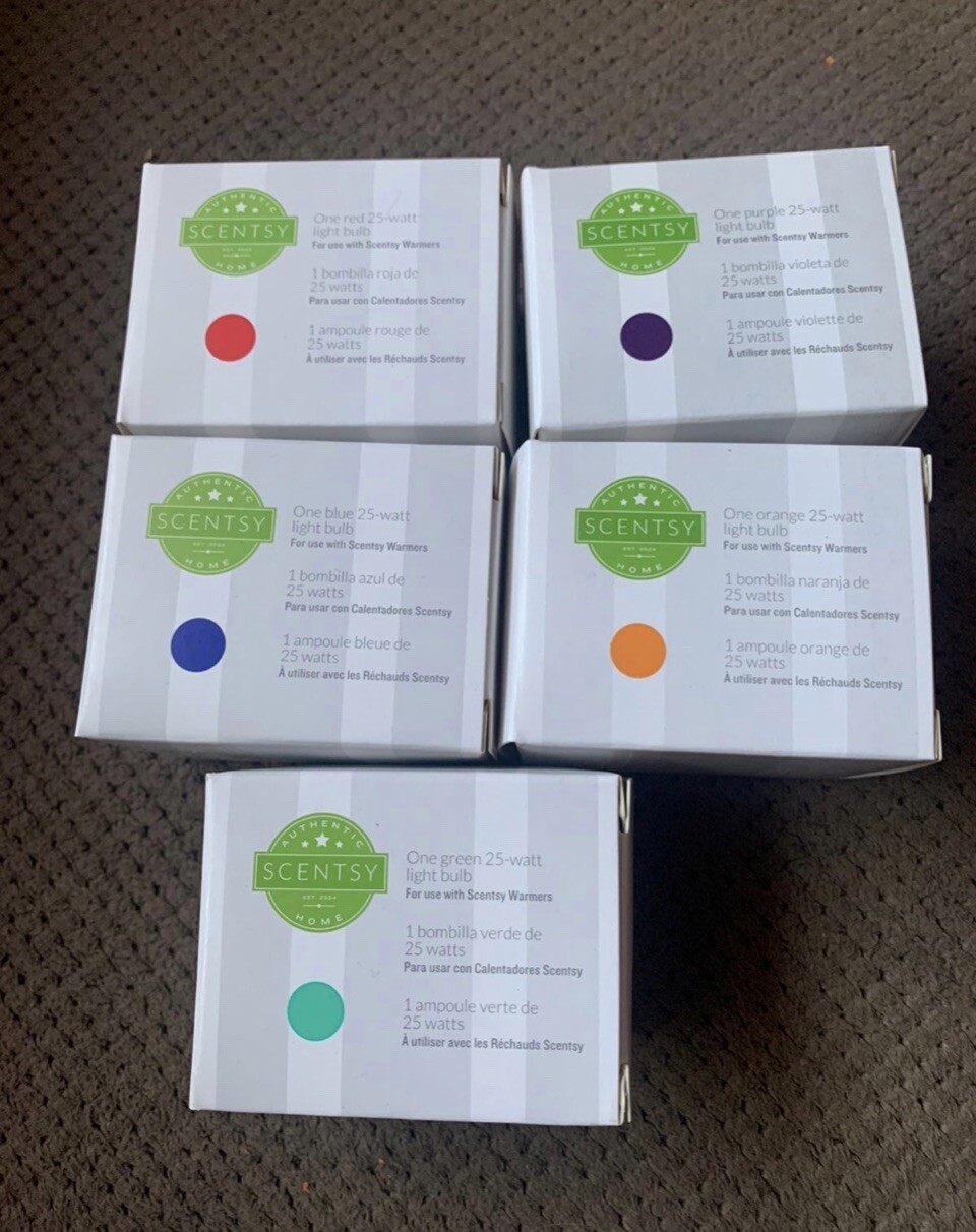 Scentsy 25 Watt Light Bulbs Lot Of 5 Green, Orange, Blue, Red And Purple New