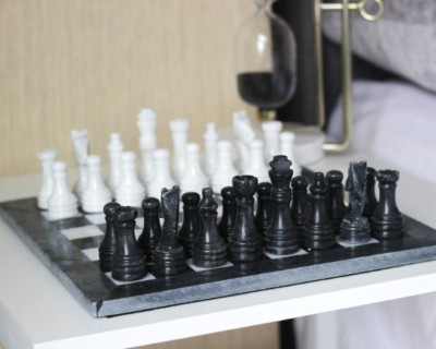 Marble Chess Set with Gift Case - Black and White Chess Set - 15 Inch Chess Set