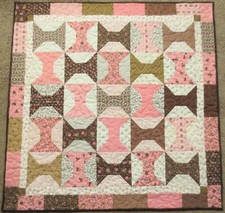 Handmade Quilted Table Topper 27" x 27" Pink, Brown, Off White