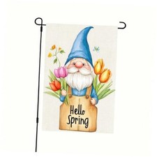 Hello Spring Garden Flag 12x18 Double Sided Gnome Garden Flag Outside Flowers
