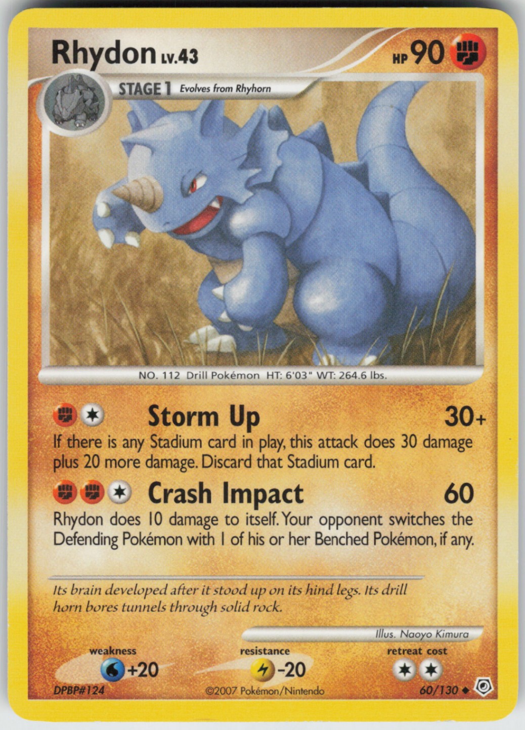 Pokemon TCG Rhydon 60/130 Diamond and Pearl Uncommon card Normal