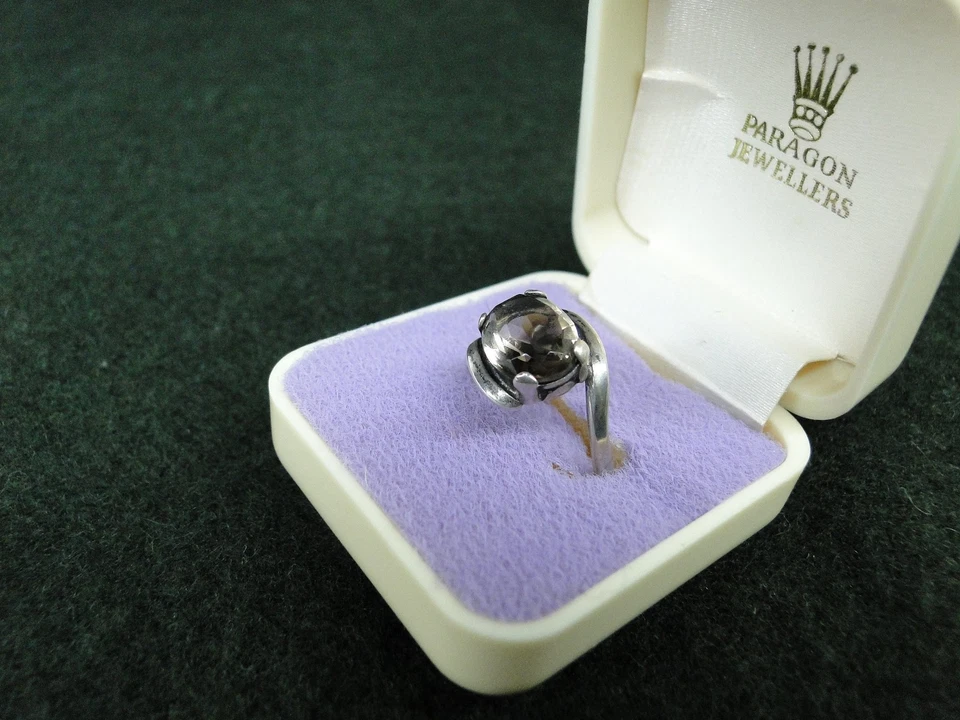 Anillo de cuarzo ahumado de plata 925 vintage sello Edimburgo Escocia fecha 1980 Foto 3 de 4