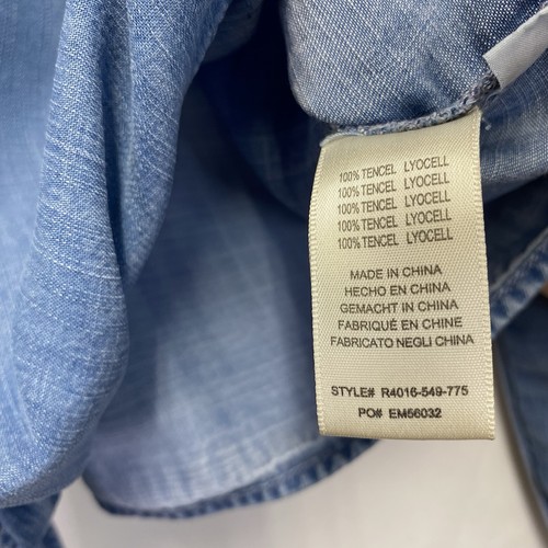 Camisa Anthropologie Tela y Piedra Cambray Corbata Botón Frontal Mujer Azul Medio - Imagen 6 de 17