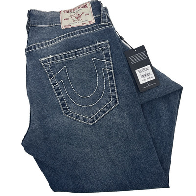 True Religion Geno Big T Relaxed Slim Jeans Mens 33x32 Light Blue Wash MSPR $200