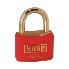 Image of Kasp 40mm Brass Padlock Red Vinyl Coated Shackle Safety Lockout + 2 Keys