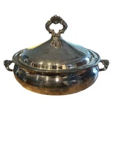 Vintage F.B. Rogers Silver Company - Round Covered Casserole Dish 9”