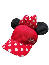 Red Walt Disney World Minnie Mouse Hat W/ Black Ears White Polka Dots Signature