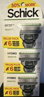 (3) Schick Hydro Sensitive Razor Blade Refills for Men-6 Cartridges NEW