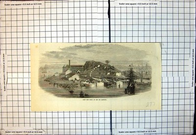 Original alter antiker Druck neues Trockendock Rio De Janeiro Schiffe Hafen Bucht