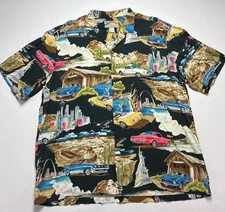 PARADISE FOUND Hawaiian Shirt Men's XL Mount Rushmore Bald Eagle Space Needle