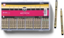 SAKURA Pigma Micron Fineliner Pens - Archival Black Ink - 72 Count Assorted Size