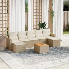 Garden Sofa Set Beige PE Rattan Large Modular Garden Sofa Set