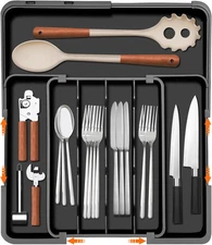 Silverware Organizer Expandable Kitchen Drawer Organizer with 7 Slots, BPA Fr...