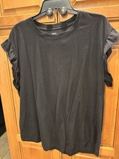 Women’s Crown & Ivy Tee Shirt Flutter Sleeve Solid Black Top Size 1 X