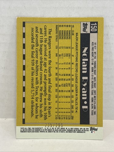 2003 Topps All-Time Fan Favorites rifrattore cromato Nolan Ryan SP 228/299 - Foto 2 di 3