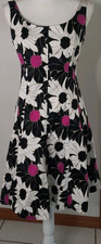 Nine West Black White Pink Floral Sleeveless Tank A-Line Dress Scoop 8