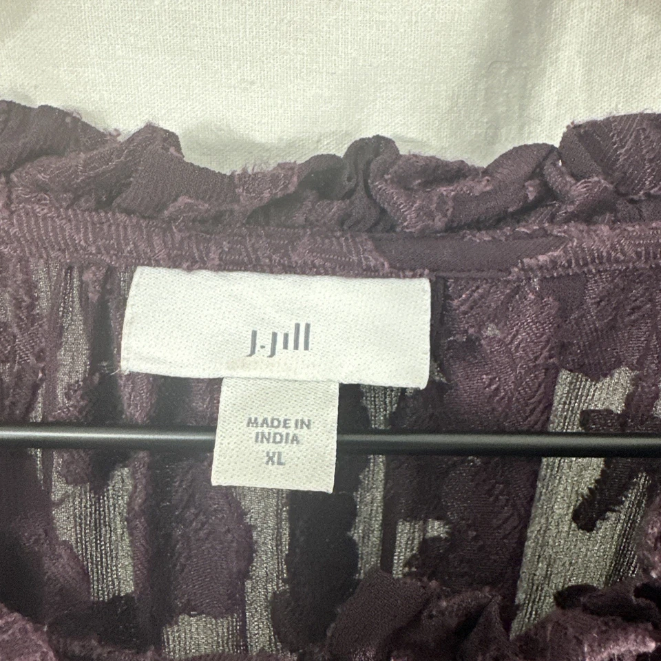 Blusa J. Jill Ventana Roxa Jacquard Floral Manga Balão Camponesa Feminina Tamanho XL - Imagem 3 de 4