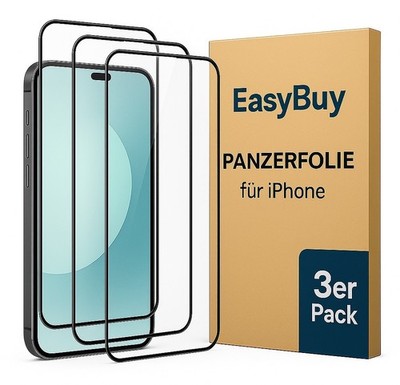 3er Set 9D Displayschutzfolie für iPhone  16 15 14 13 12 Pro Max   Full   Cover