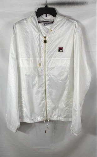 Fila Men's White Hooded Windbreaker Jacket Full Zip Gold Hardware NWT Sz XL