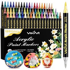120 Colors Dual Tip Acrylic Paint Markers for Rock, Canvas, Wood, Glass Art