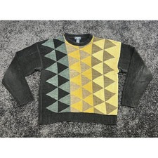 Vintage Dockers Mens Geometric Sweater Medium Black Yellow Knit Acrylic Rayon