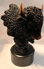 Southwestern American Wild Buffalo Bison Head Bust Figurine w/Base