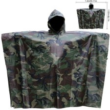 Woodland Camo Military Ripstop Rain Poncho Waterproof Camping Hiking Outdoor