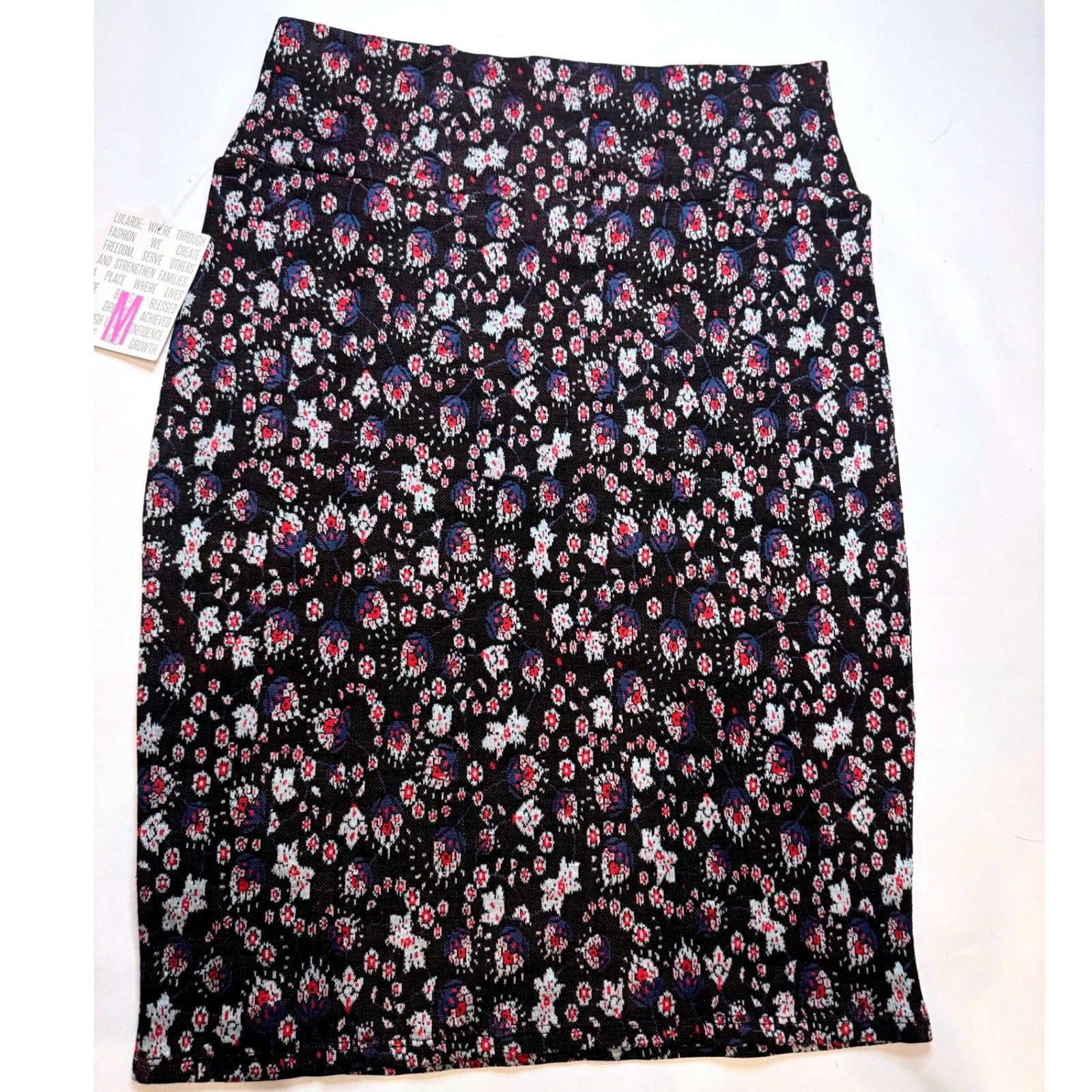 LuLaRoe Cassie Pencil Skirt Womens Medium Black Floral NWT Stretch Knee Length image 5