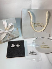 Vivienne Westwood Silver Mini Bas Relief Earrings New With All Packaging