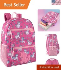 Large 17 Girls Unicorn Backpack with Side Water Bottle Pockets - Pink Plush