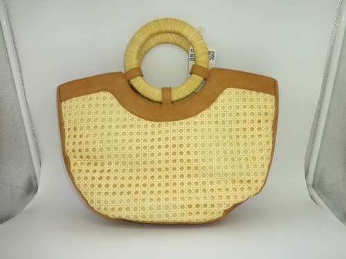Universal Thread Half Moon Satchel Handtasche Handtasche Gewebt Stroh Canvas Natur Neu mit Etikett