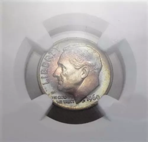 1960-P Silver Roosevelt Dime NGC MS67 Rainbow Coin AJ183