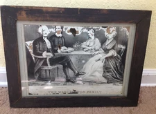 George Washington & Family Antique Picture Vintage Cool Worm Holes Currier Ives